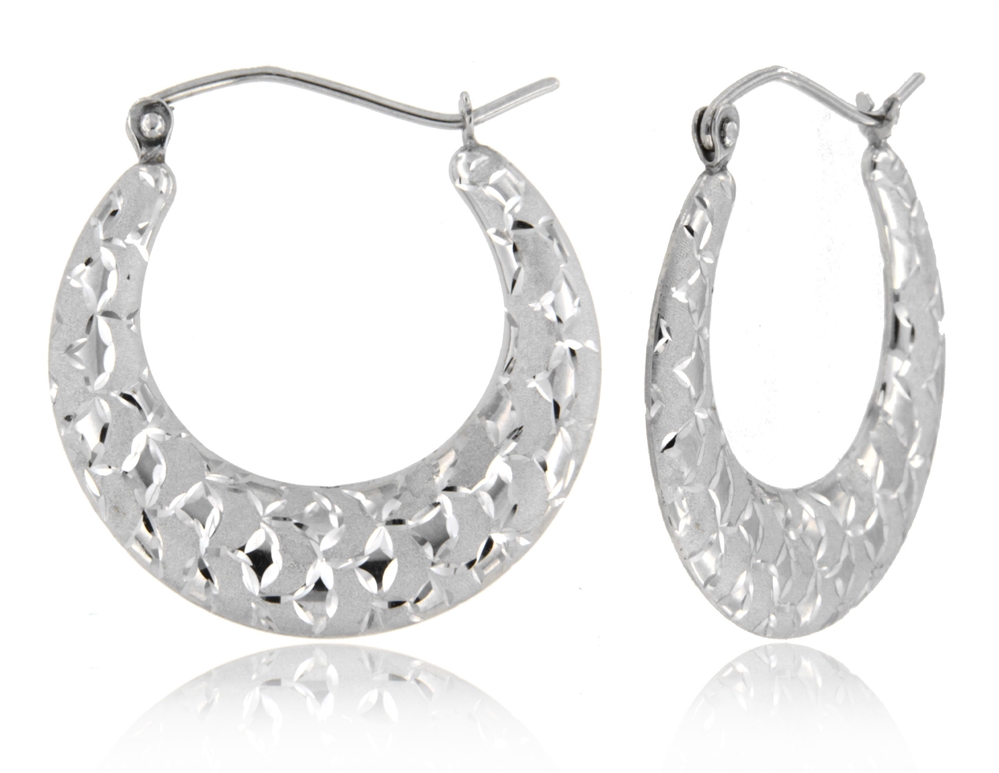 14K White Hollow Stamped Earring